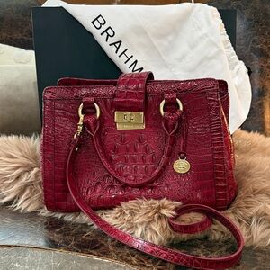 Brahmin Crimson Croc-Embossed Satchel